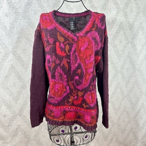 Carole Little knitwear red petites and pink chunky sweater size M - Picture 1 of 7